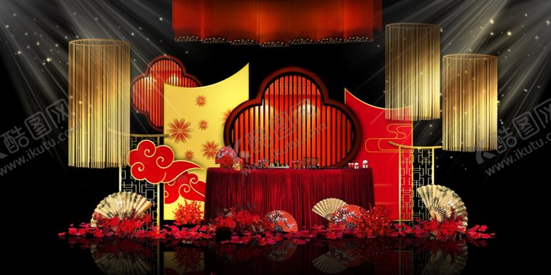 编号：12862806241554466023【酷图网】源文件下载-中式婚礼舞台效果图