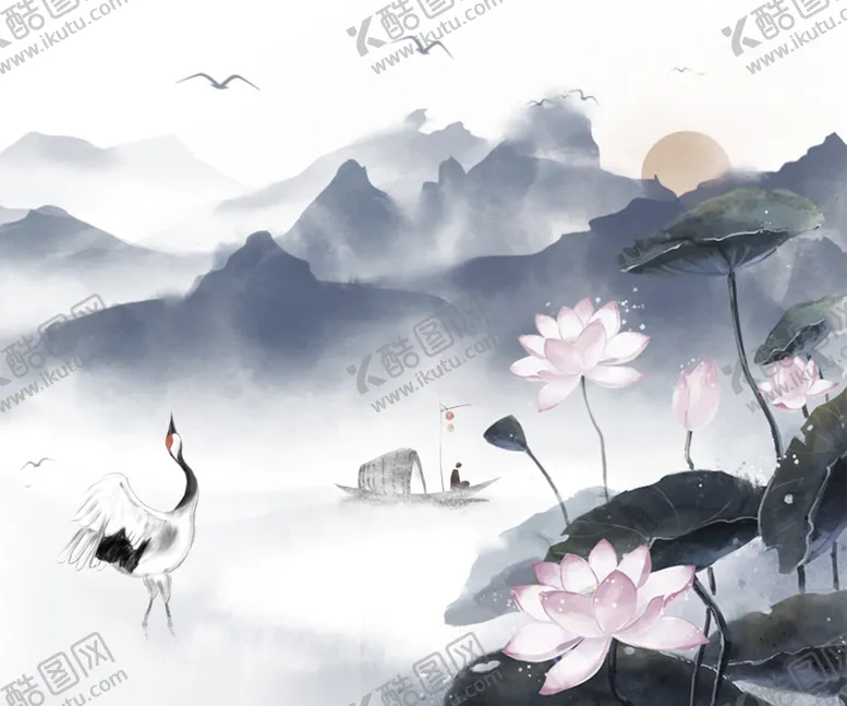 编号：60486406240540235172【酷图网】源文件下载-中国风古风淡雅高尚水墨夏季荷塘