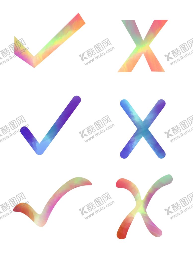 编号：91417210141318011299【酷图网】源文件下载-手绘水彩渐变对勾叉叉标签装饰图