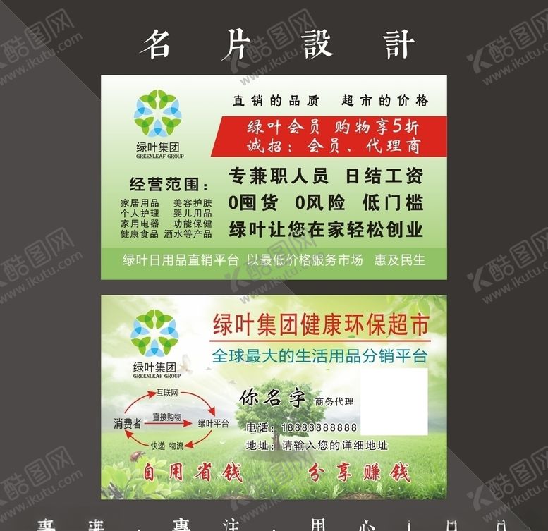 编号：49314810100209428810【酷图网】源文件下载-绿叶集团名片