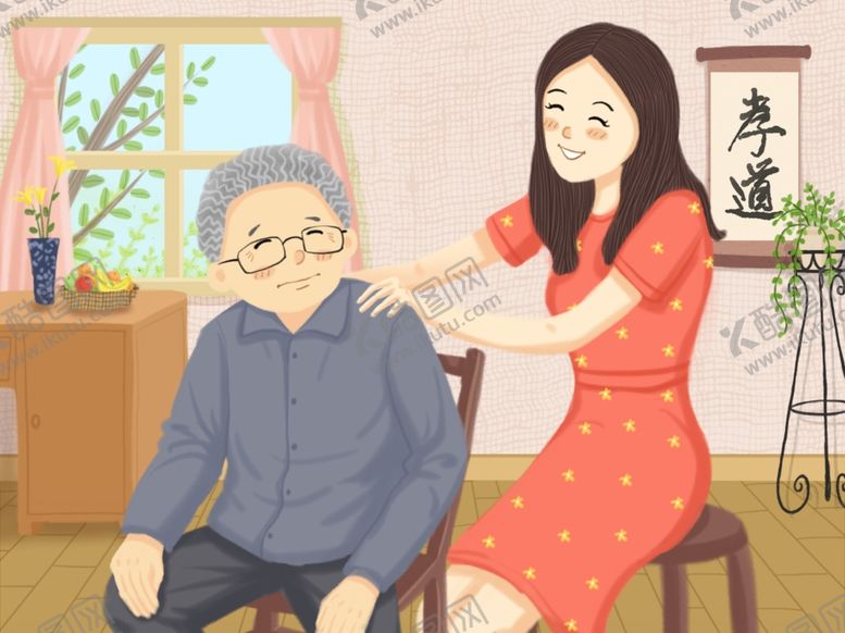 编号：36238705181654307322【酷图网】源文件下载-孝敬老人按摩人物女性插画背景