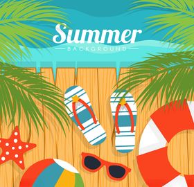 夏日海滩度假创意插画