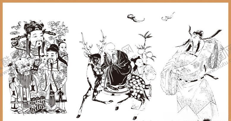 编号：76810710300642257829【酷图网】源文件下载-年画财神寿星传统插画