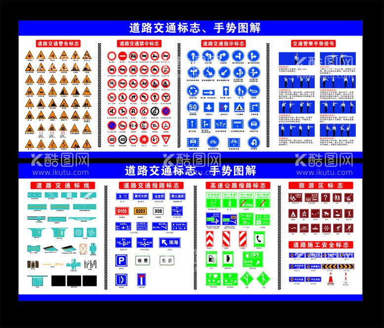 编号：69234009161237068147【酷图网】源文件下载-道路交通安全手势图解标志宣传栏