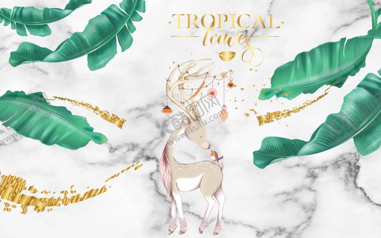 编号：49757609240616256092【酷图网】源文件下载-北欧简约大理石小鹿背景墙