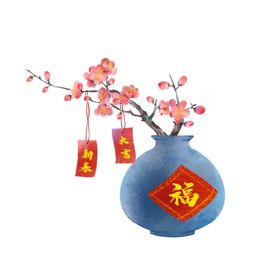 中国风水墨梅节日花树枝新年