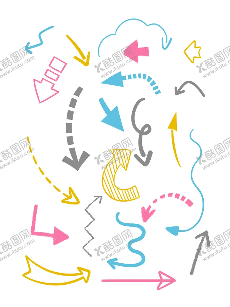 编号：62275410251249515826【酷图网】源文件下载-22款手绘彩色实线虚线箭头免扣