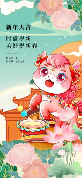 可爱卡通小马春节