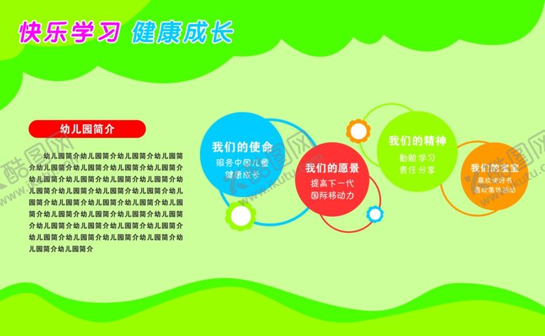 编号：86854602230537275451【酷图网】源文件下载-幼儿园简介文化墙