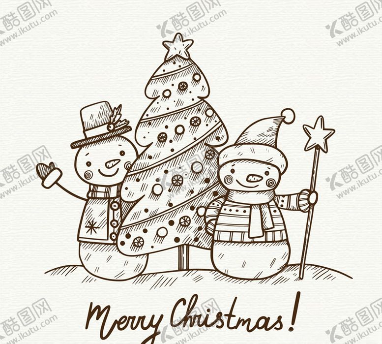 编号：96896709291703052468【酷图网】源文件下载-手绘圣诞树和雪人