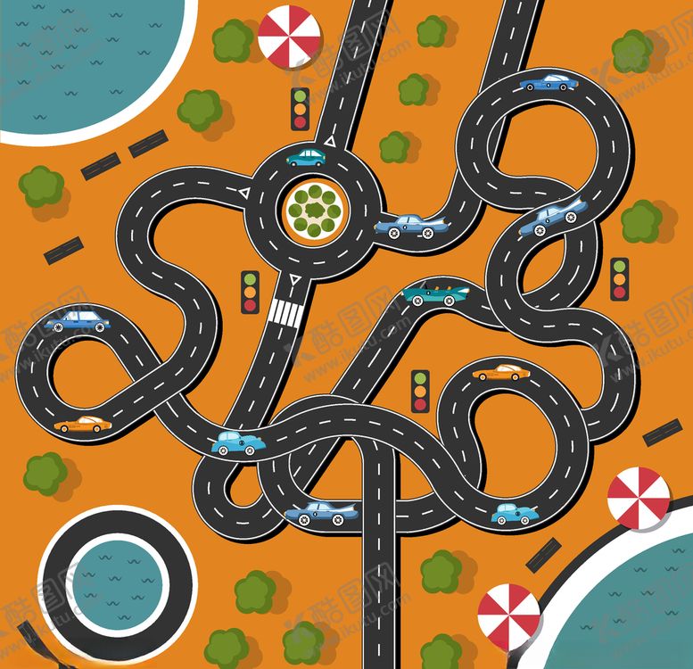 编号：24415606301609129548【酷图网】源文件下载-创意环形弯曲公路俯视图
