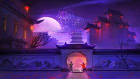 建筑古风插画卡通背景海报素材