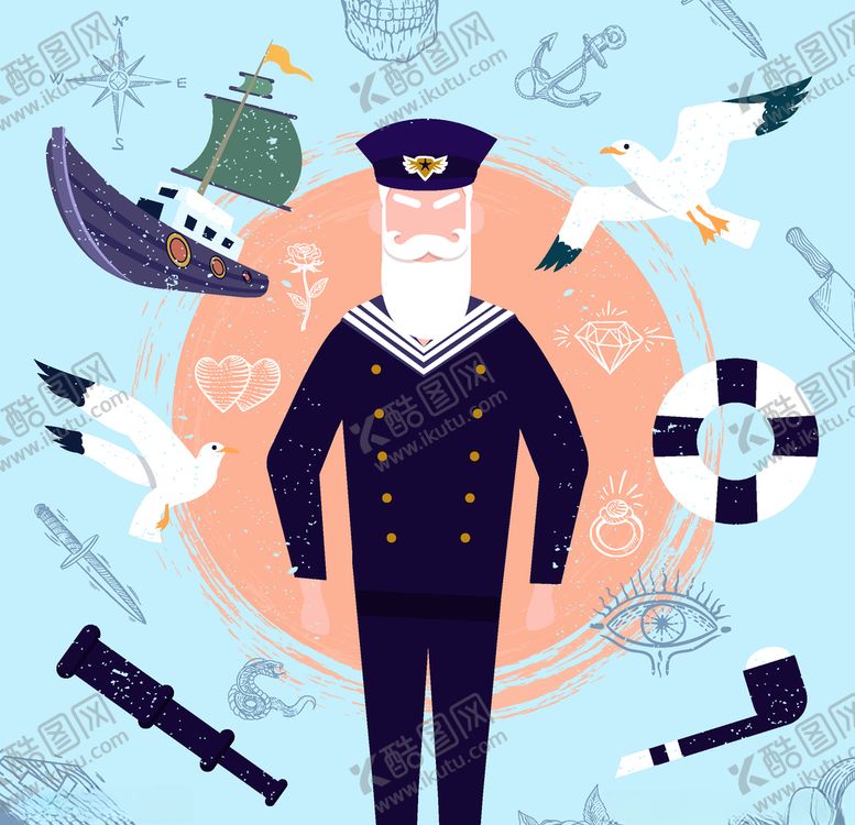 编号：66237709281449053647【酷图网】源文件下载-创意无表情大胡子船长