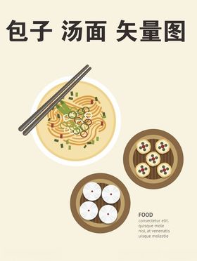 包子汤面矢量图