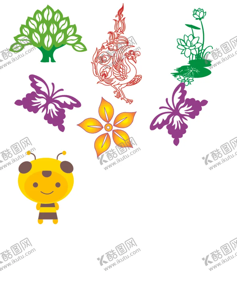 编号：95355712070002269697【酷图网】源文件下载-花草卡通蜜蜂蝴蝶