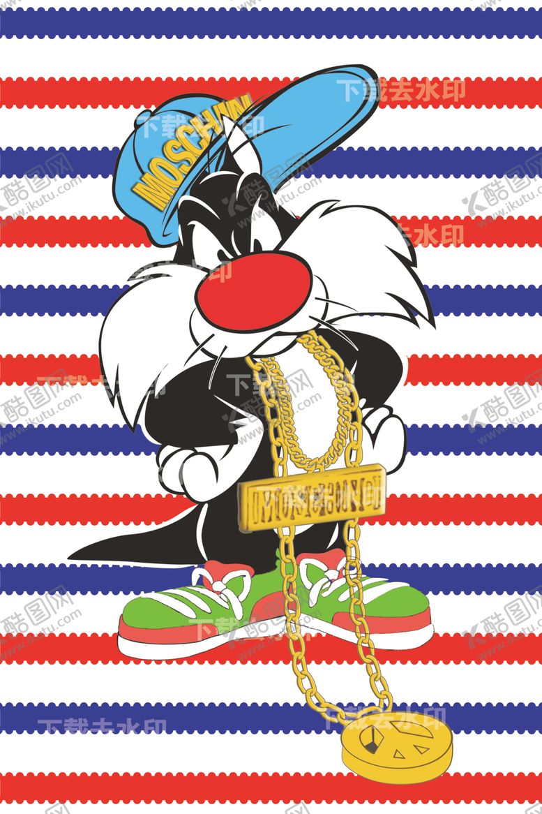 编号：43490609191608195249【酷图网】源文件下载-男装印花条纹猫