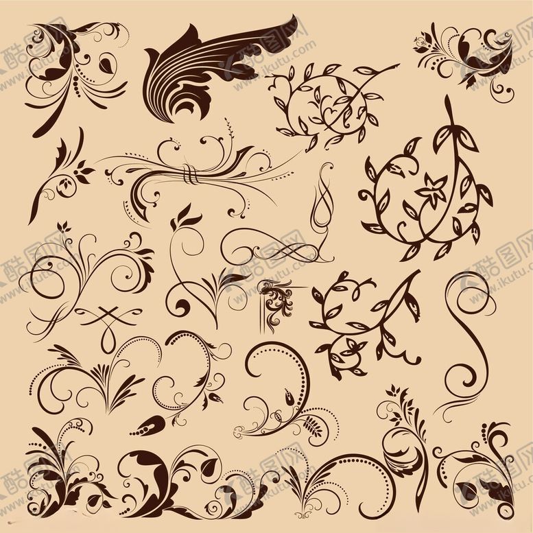 编号：20278611142105082177【酷图网】源文件下载-复古花纹装饰元素集合