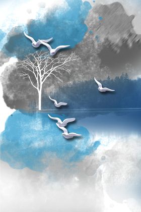 中国风背景画山水画手绘花