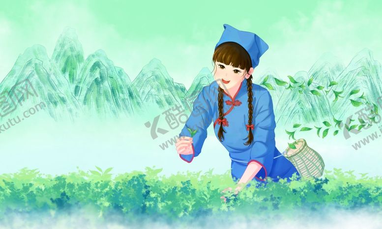 编号：90110505290833211994【酷图网】源文件下载-采茶少女于绿野间劳作