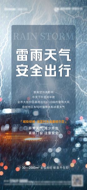 地产雷雨天气预警简约海报