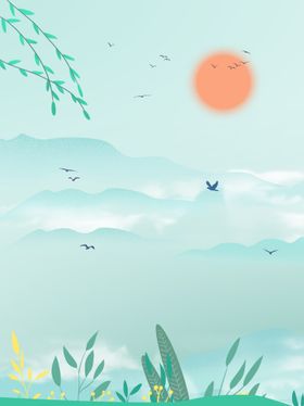 中国风背景插画水墨二十四节气四季