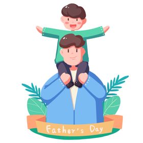 坐在超人爸爸肩上的孩子人物手绘