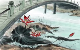 手绘荷花插画