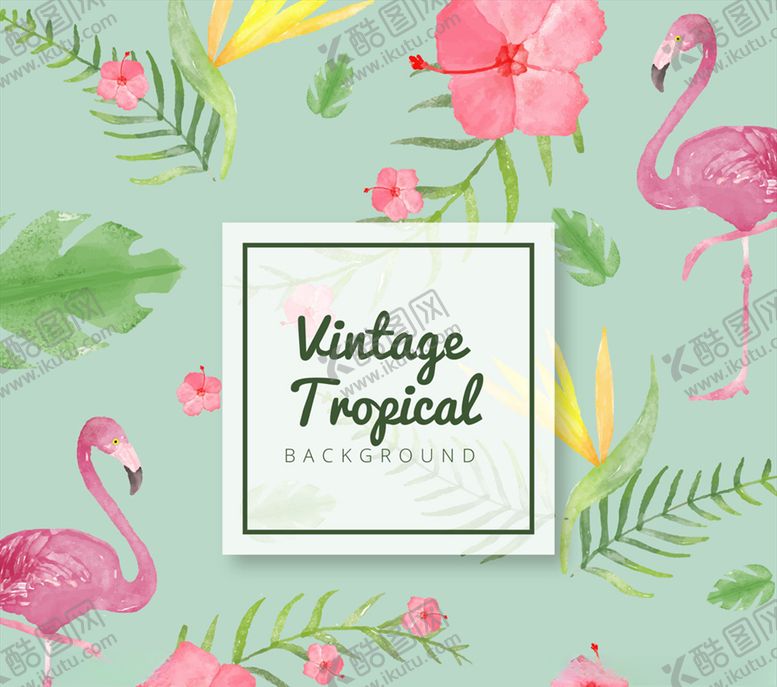 编号：67315909221519052310【酷图网】源文件下载-复古水彩绘热带花鸟