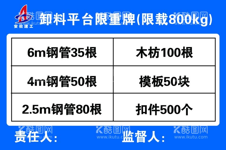 编号：29932803112039593348【酷图网】源文件下载-卸料平台限重牌