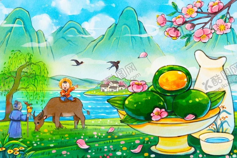 编号：72165204152010474062【酷图网】源文件下载-春日庭院景致青团飘香