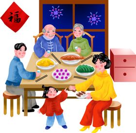 新年卡通画送福喜庆素材放鞭炮