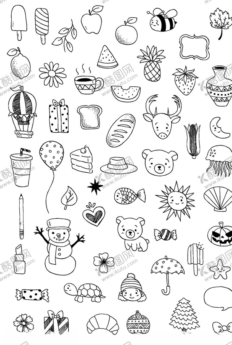 编号：86872110041632589757【酷图网】源文件下载-黑白简笔创意小图案