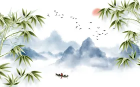 竹子水墨图新中式装饰画壁画玄关