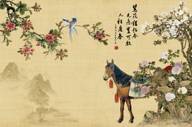 国画花鸟背景墙