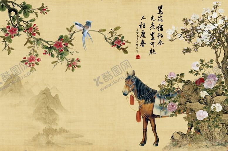 编号：70089111251740527154【酷图网】源文件下载-国画花鸟背景墙
