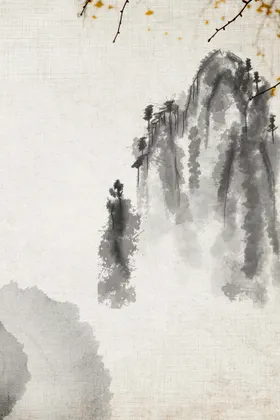 水墨背景禅意山山画家山画图