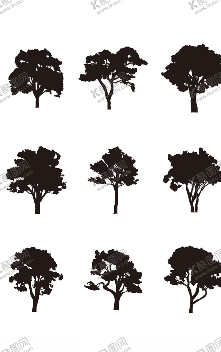 编号：85392909302112078260【酷图网】源文件下载-卡通大树剪影