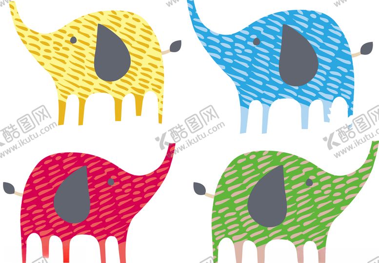 编号：83946310140602325578【酷图网】源文件下载-扁平化彩绘大象手绘动物矢量素材