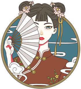 手绘国风花蝶扇