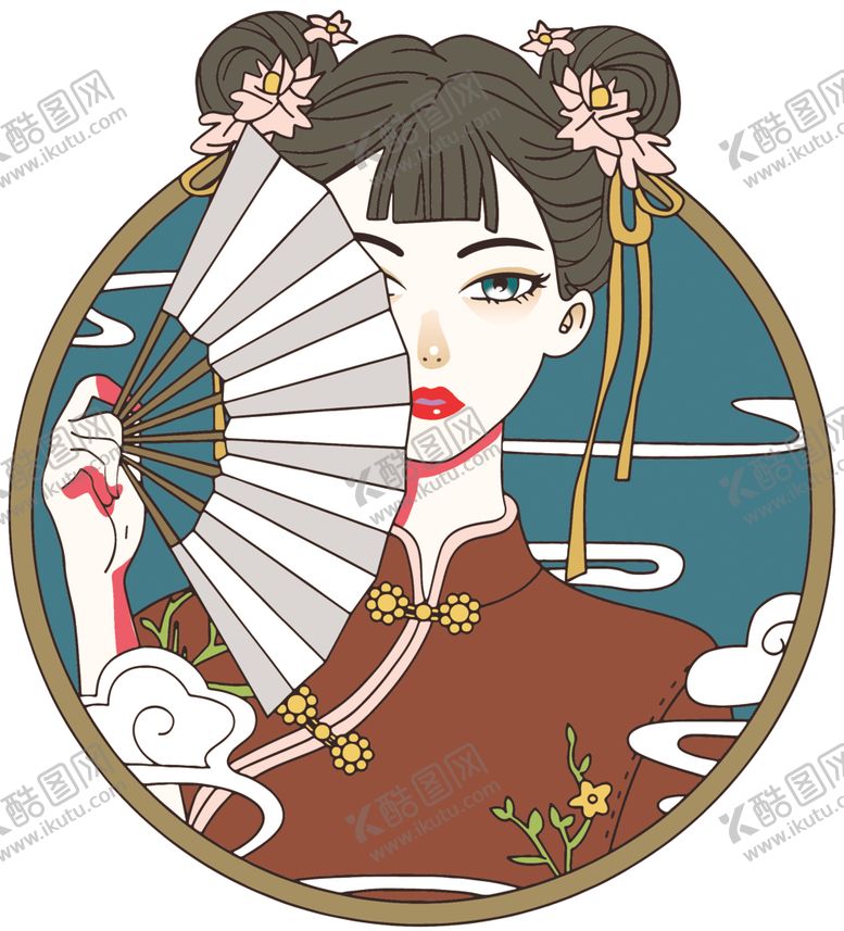 编号：94077107091637504197【酷图网】源文件下载-拿扇女孩中国风