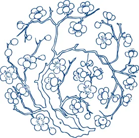 中国风古典青花瓷图案色鸟器陶