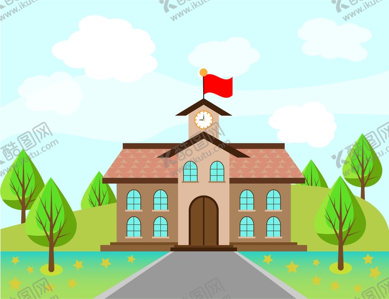 编号：29038109160550530523【酷图网】源文件下载-校园插画图风景草地