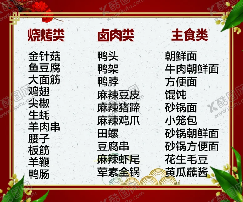 编号：94492004281159578143【酷图网】源文件下载-烧烤菜单
