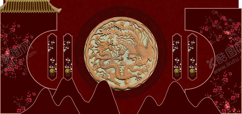 编号：82441704140153422149【酷图网】源文件下载-红色中式婚礼主舞台打印文件