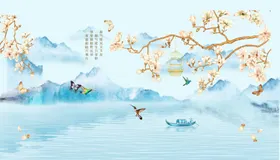 新中式花鸟背景墙