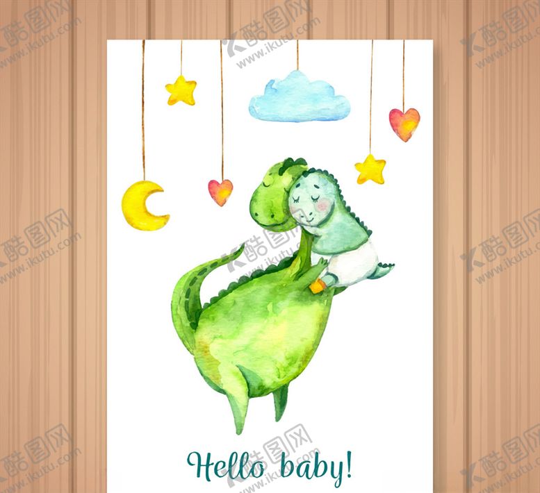 编号：34962909090445311178【酷图网】源文件下载-彩绘恐龙迎婴卡片