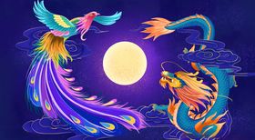 月夜古堡和龙剪影