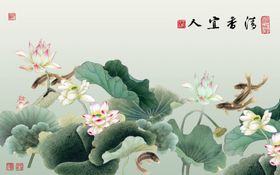 荷花背景墙装饰画卉立体牡丹