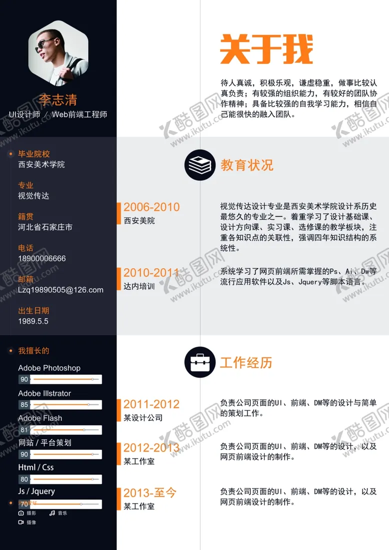 编号：22631504240103283987【酷图网】源文件下载-黑白简约个人简历