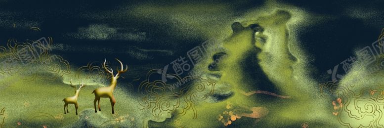 编号：91362004071051024412【酷图网】源文件下载-鎏金新中式麋鹿装饰画